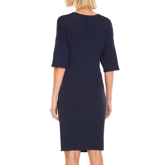 COUNTRY ROAD Navy Blue Stretch Belted Tie Front Summer Knit Casual Midi Dress - Picture 5 of 13